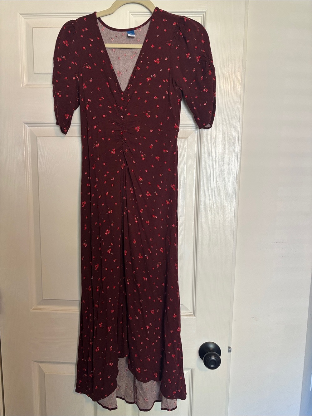 Old Navy Burgundy Floral High-Low Midi Dress with Red Accents